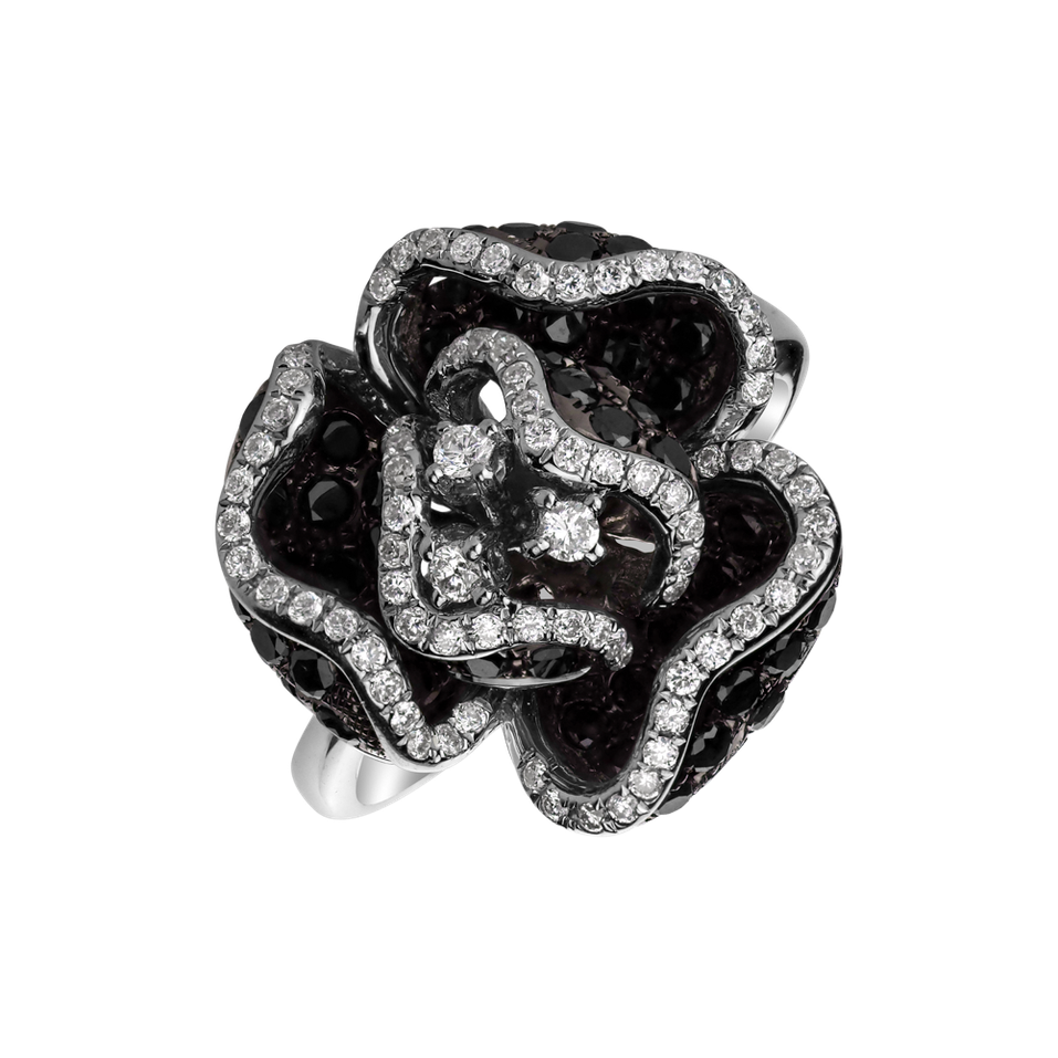 Ring with black and white diamonds Fairytale Rose