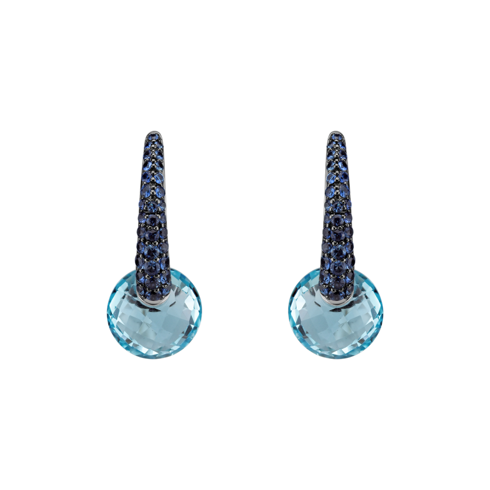 Earrings with Topaz and Sapphire Crystallic Clear