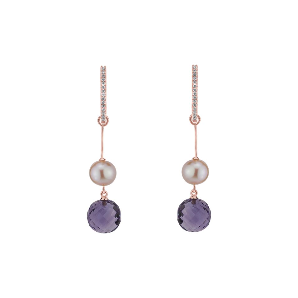 Earrings with Pearl, diamonds and Amethyst Brazil Dance