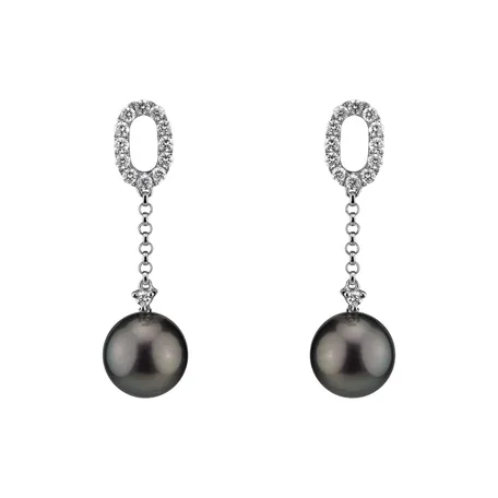 Diamond earrings with Pearl Ocean Void