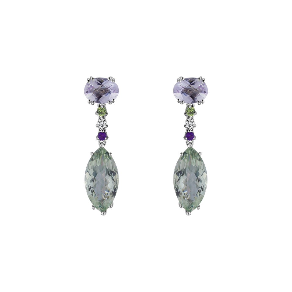 Diamond earrings, Amethyst and Quartz La Lessive
