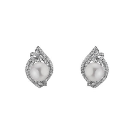 Diamond earrings with Pearl Cerulan Ocean