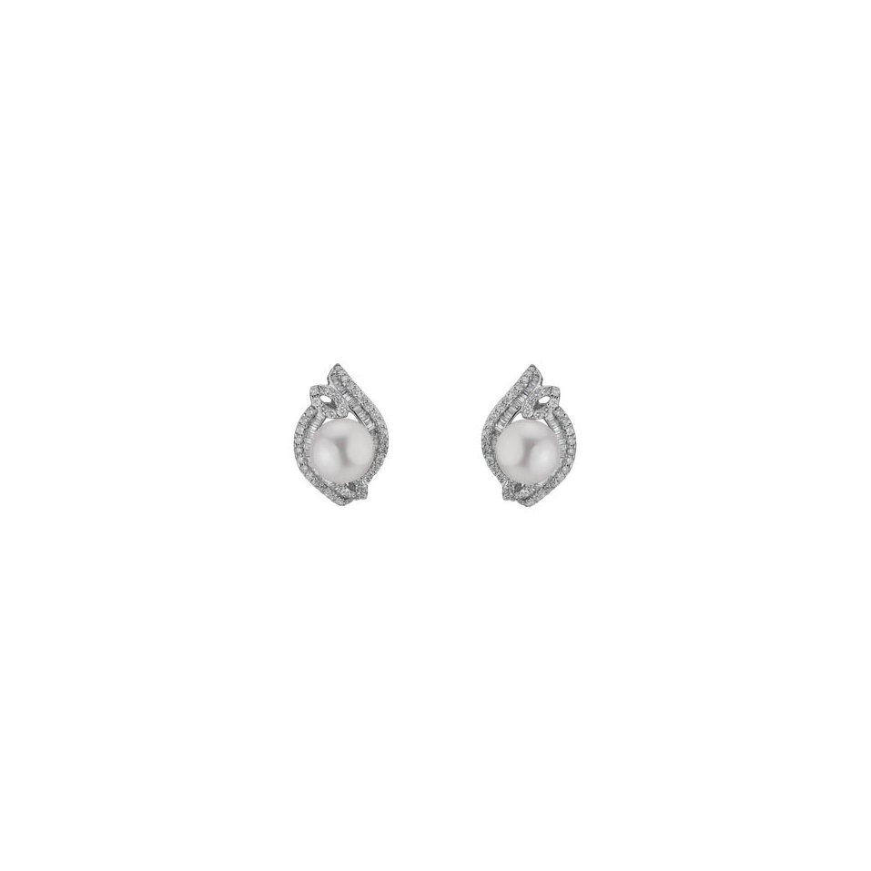 Diamond earrings with Pearl Cerulan Ocean