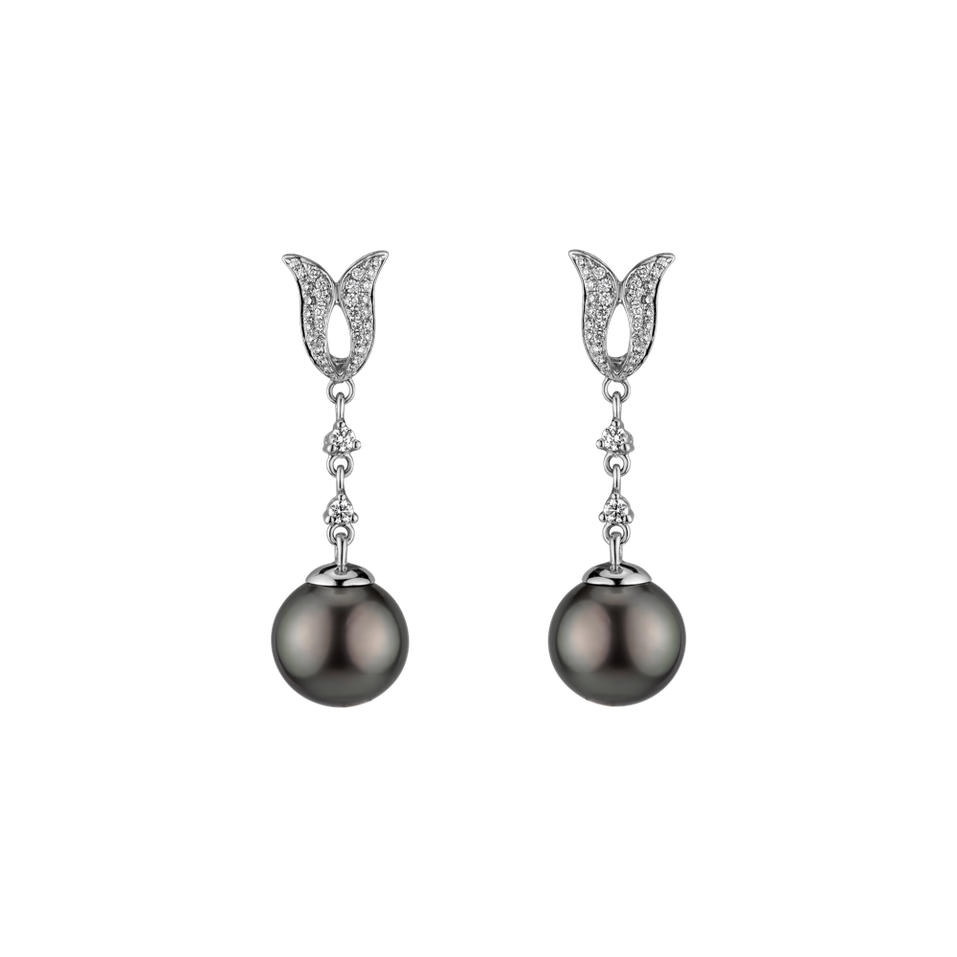 Diamond earrings with Pearl Deep Abyss