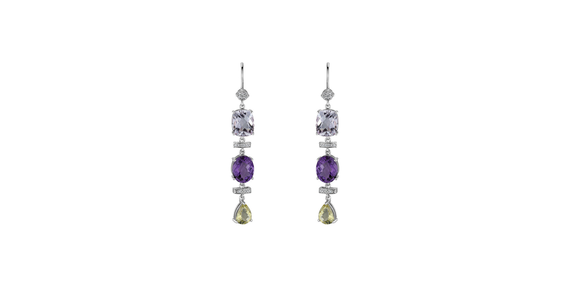 Diamond earrings, Amethyst and Quartz Sirène