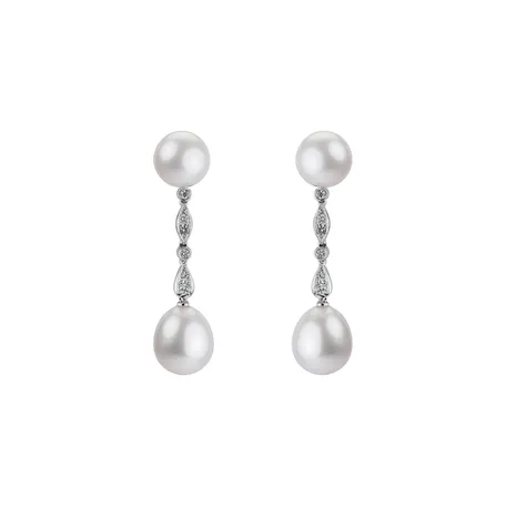 Diamond earrings with Pearl Ocean Tears
