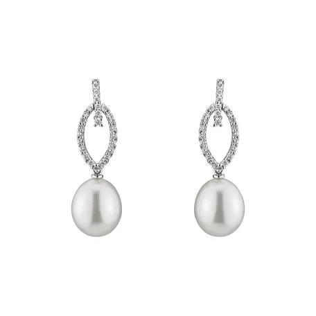 Diamond earrings with Pearl Virginia Pearls