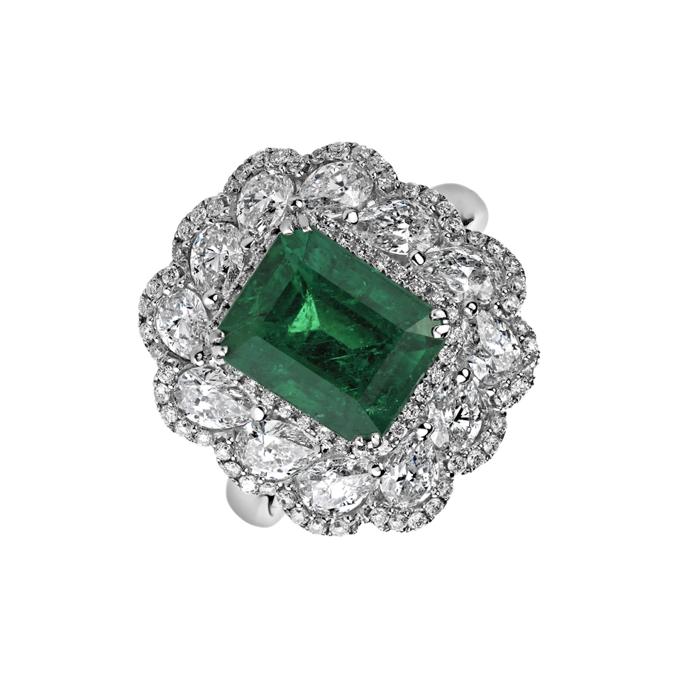 Diamond ring with Emerald Frozen Aurora