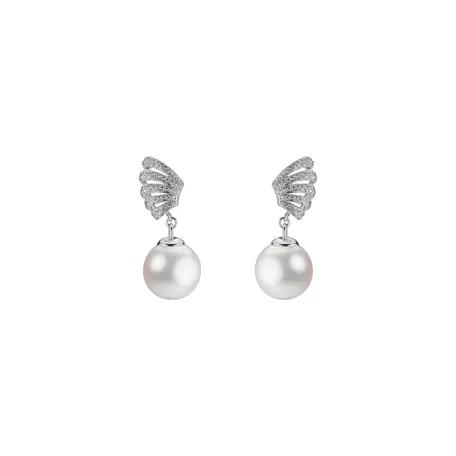 Diamond earrings with Pearl Angel Pearls