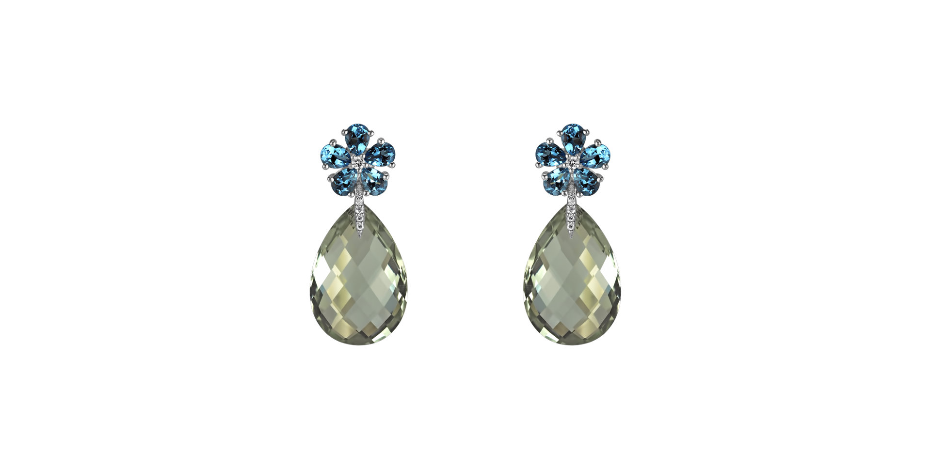 Diamond earrings, Amethyst and Topaz Morning Flower