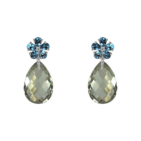 Diamond earrings, Amethyst and Topaz Morning Flower