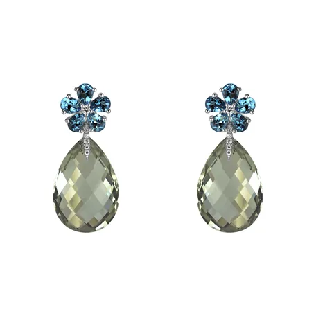 Diamond earrings, Amethyst and Topaz Morning Flower