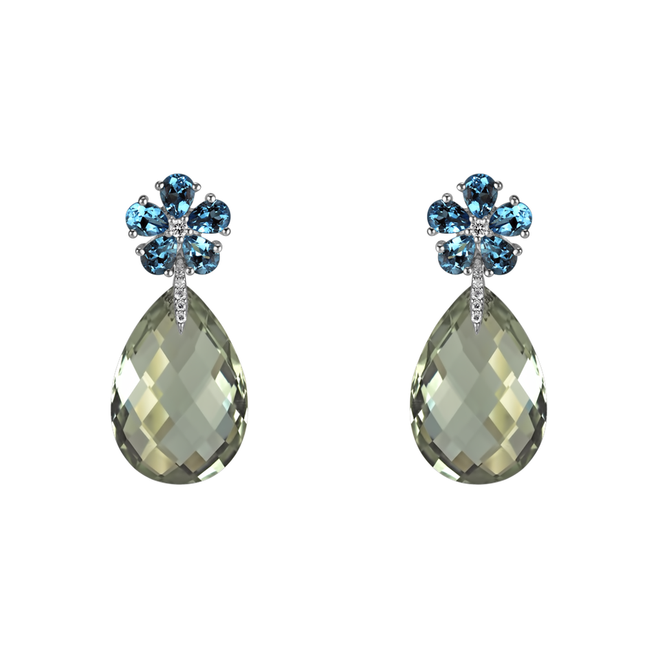 Diamond earrings, Amethyst and Topaz Morning Flower
