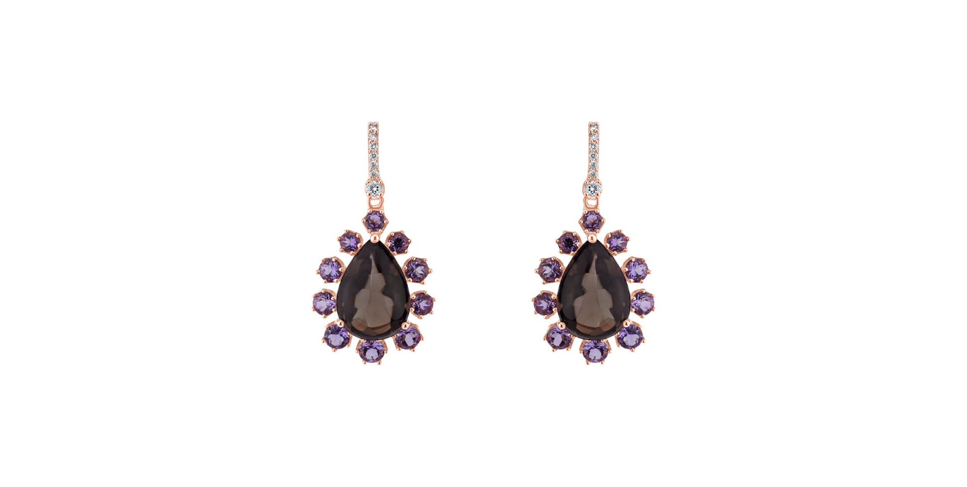 Diamond earrings with Quartz and Amethyst Astral Travel