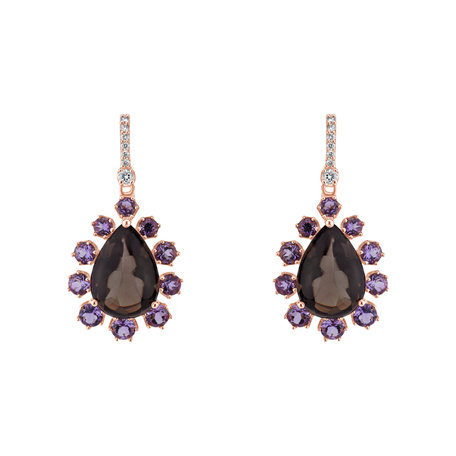 Diamond earrings with Quartz and Amethyst Astral Travel