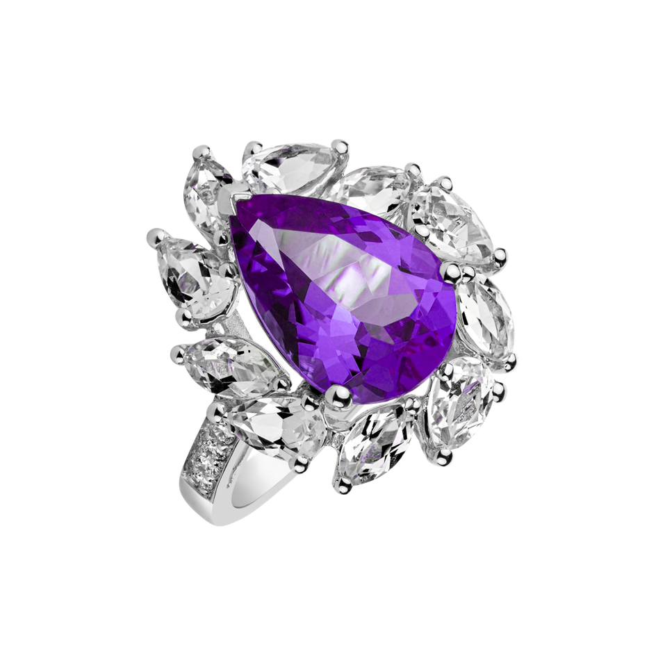 Diamond ring with Topaz and Amethyst Fatidique