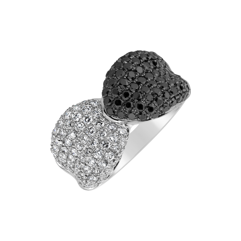 Ring with black and white diamonds Midnight Fall