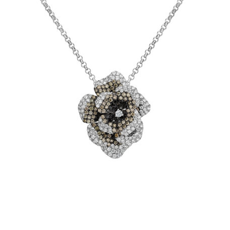 Pendant with white, black and brown diamonds Mystery Rose