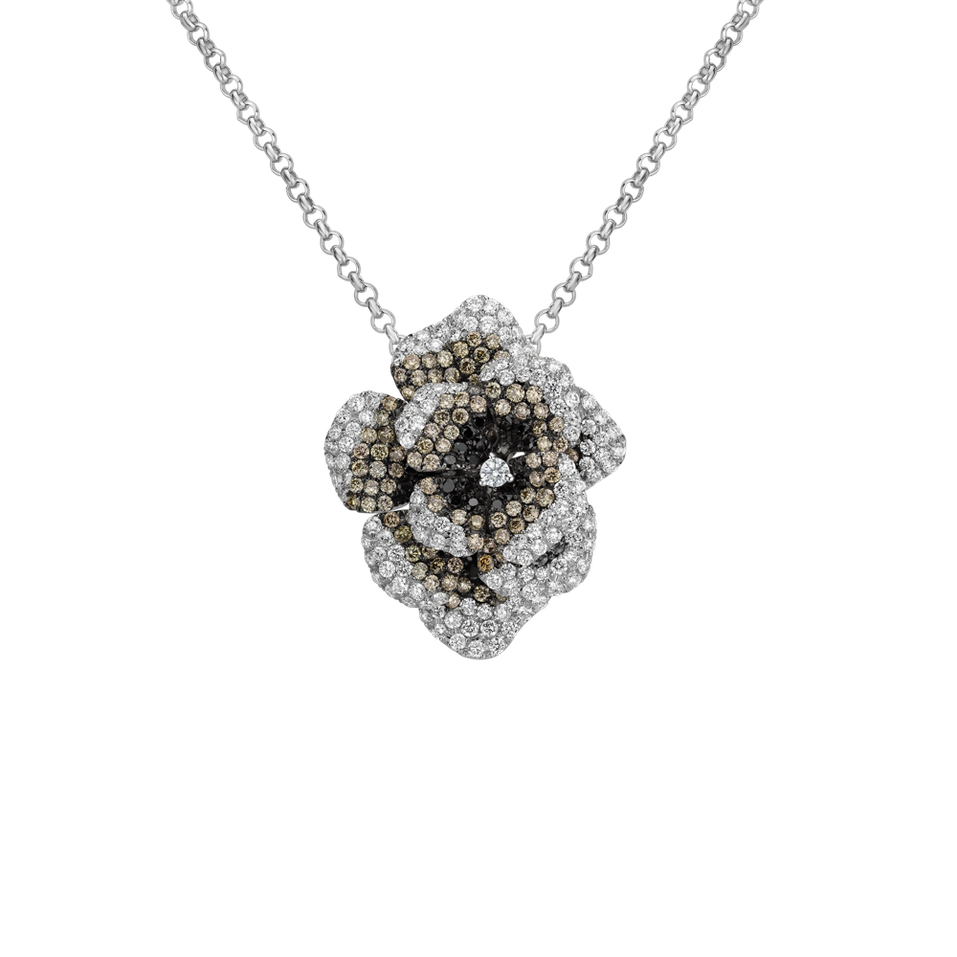 Pendant with white, black and brown diamonds Mystery Rose