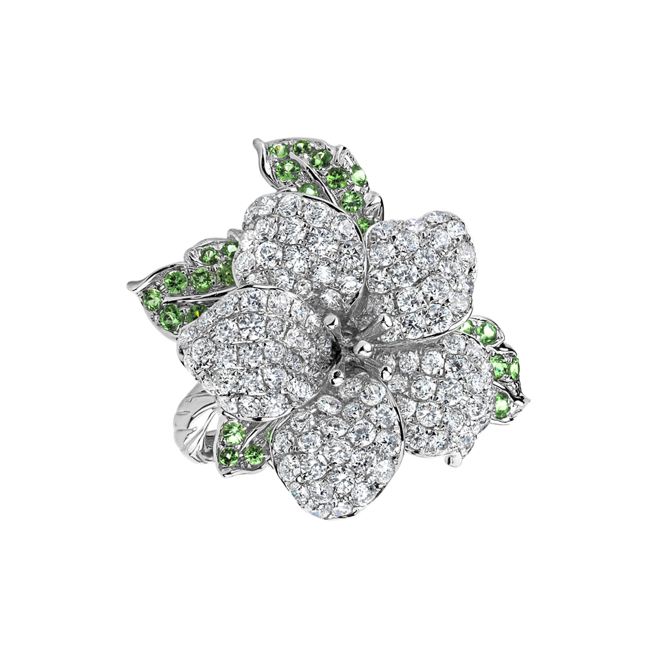 Diamond ring and Garnet Princess Flower