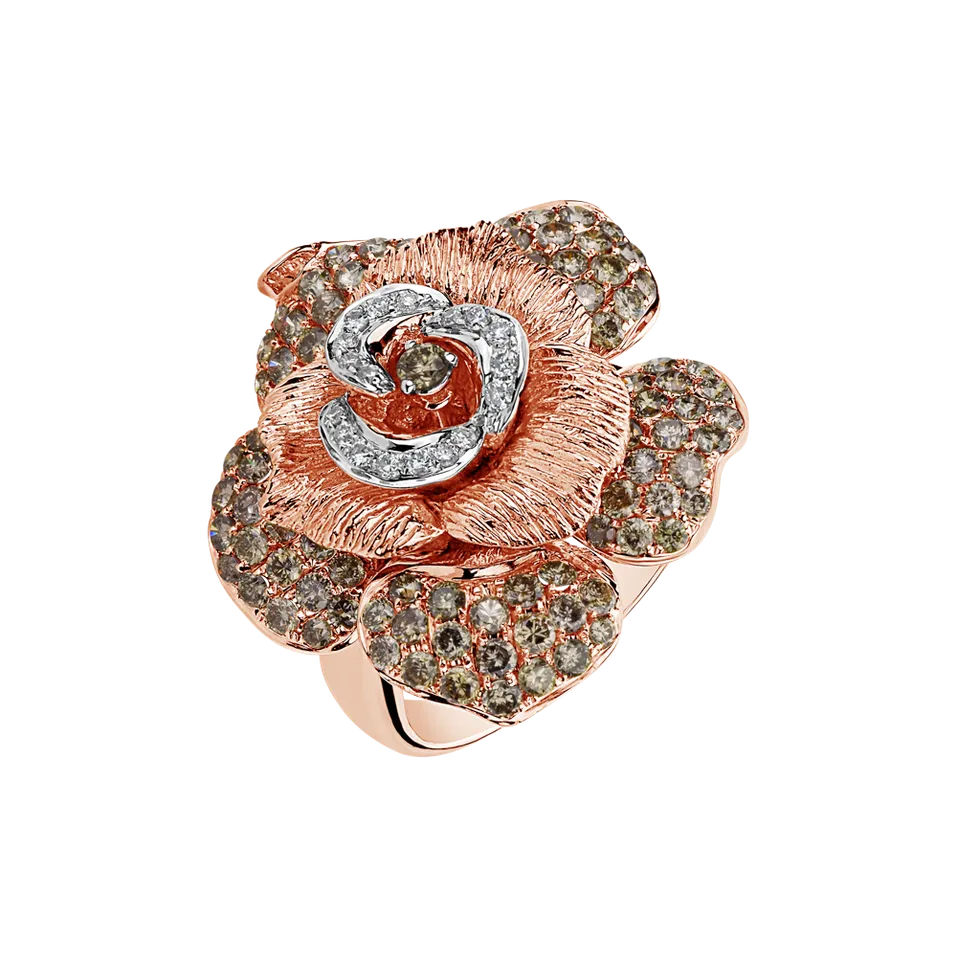 Ring with white and brown diamonds Aristocrat Rose