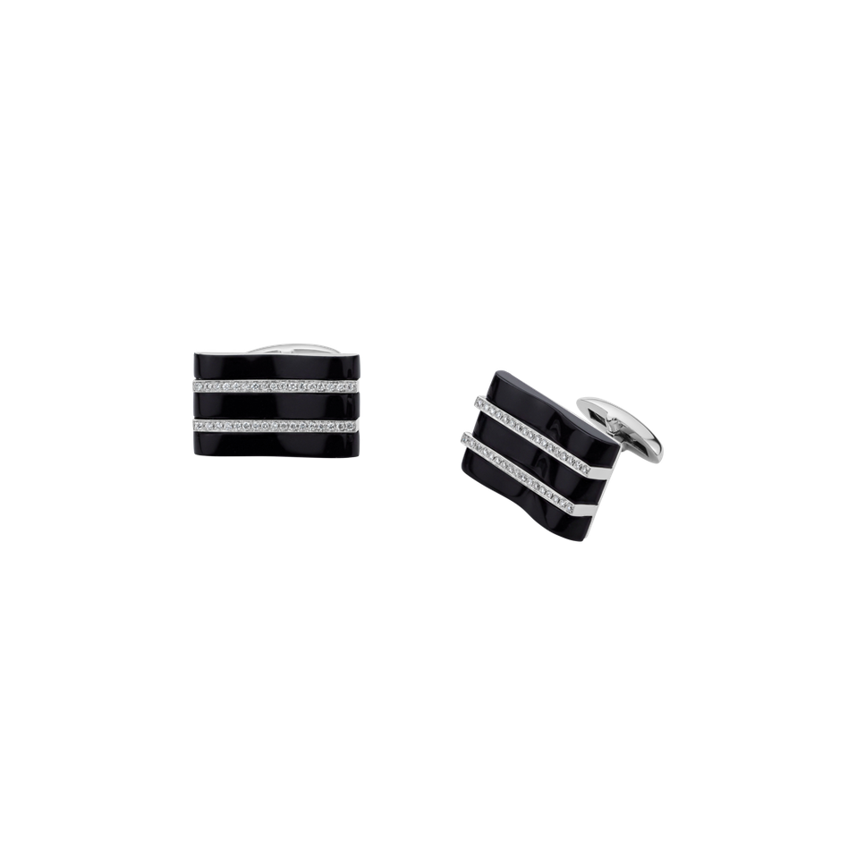 Diamond cufflinks with Onyx Lignes Noires