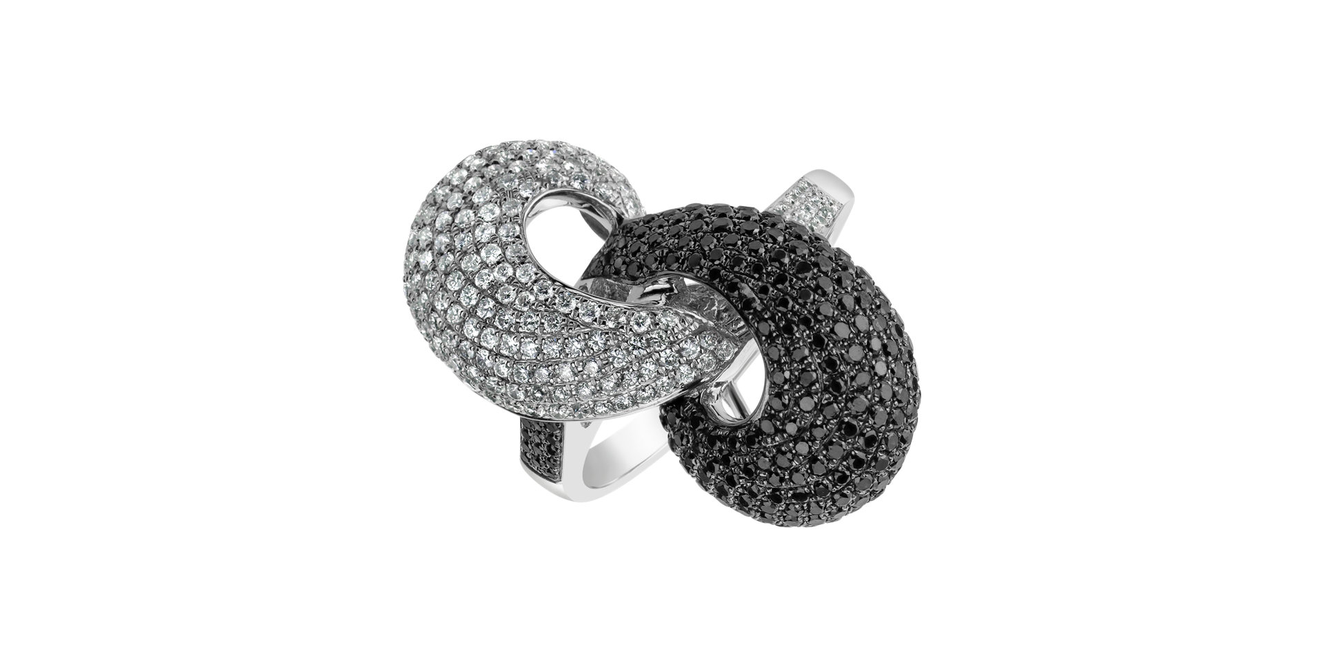 Ring with black and white diamonds Dragon Kiss