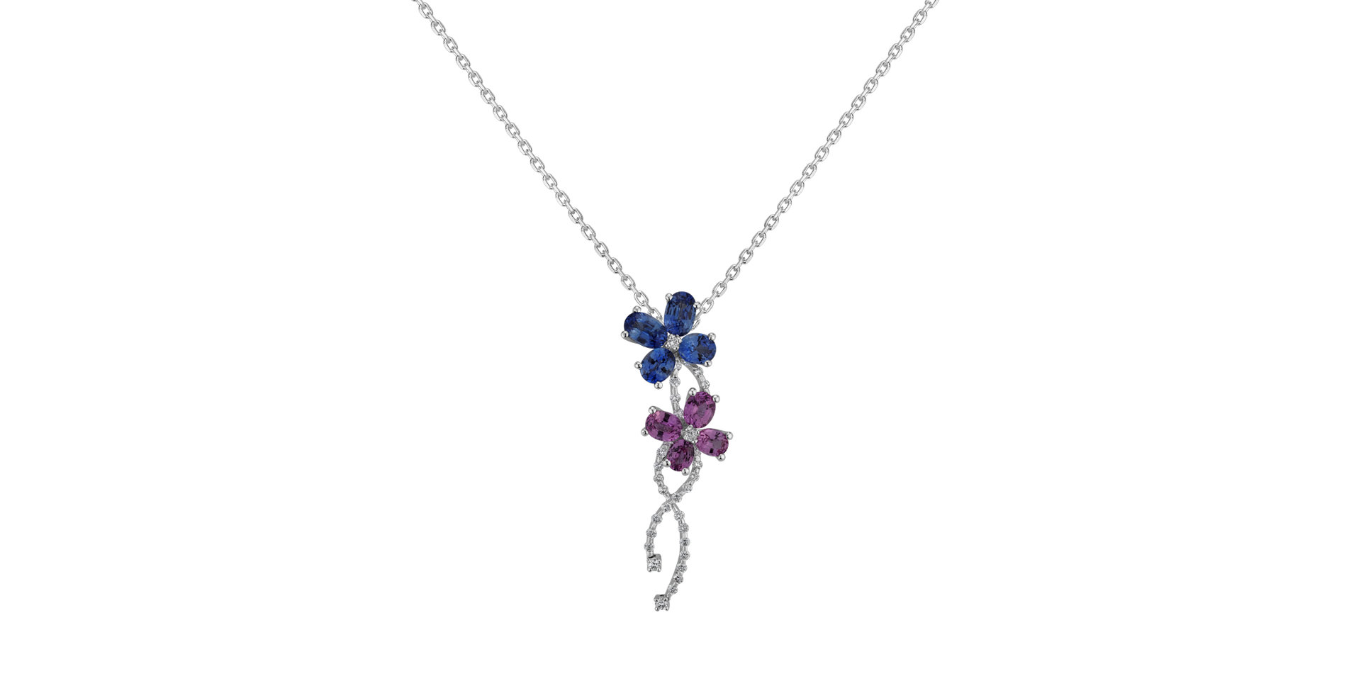 Diamond pendant with Sapphire Flowers of  tenderness