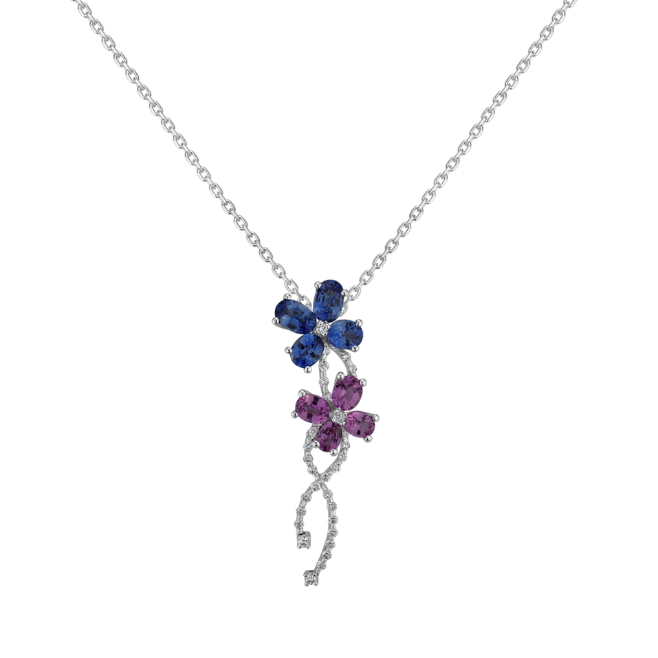 Diamond pendant with Sapphire Flowers of  tenderness