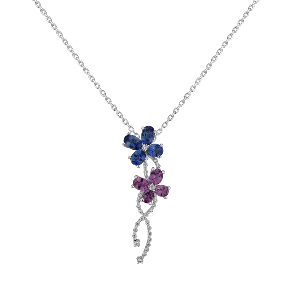 Diamond pendant with Sapphire Flowers of  tenderness