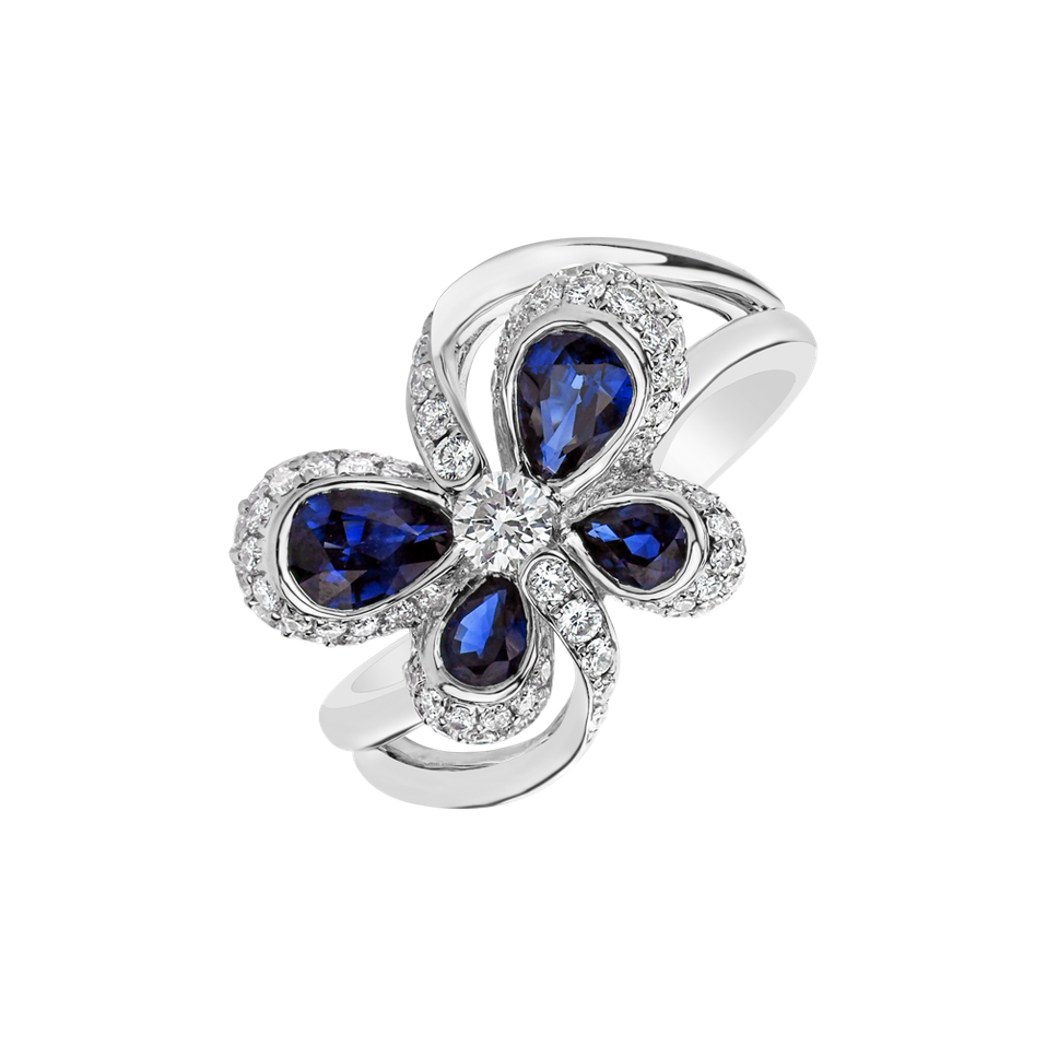 Diamond ring with Sapphire Butterfly Flight