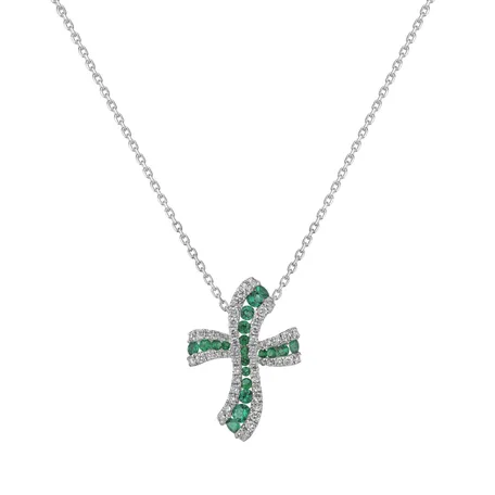 Diamond pendant with Emerald The Happy Crossroad