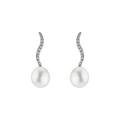 Diamond earrings with Pearl Octavia Wave