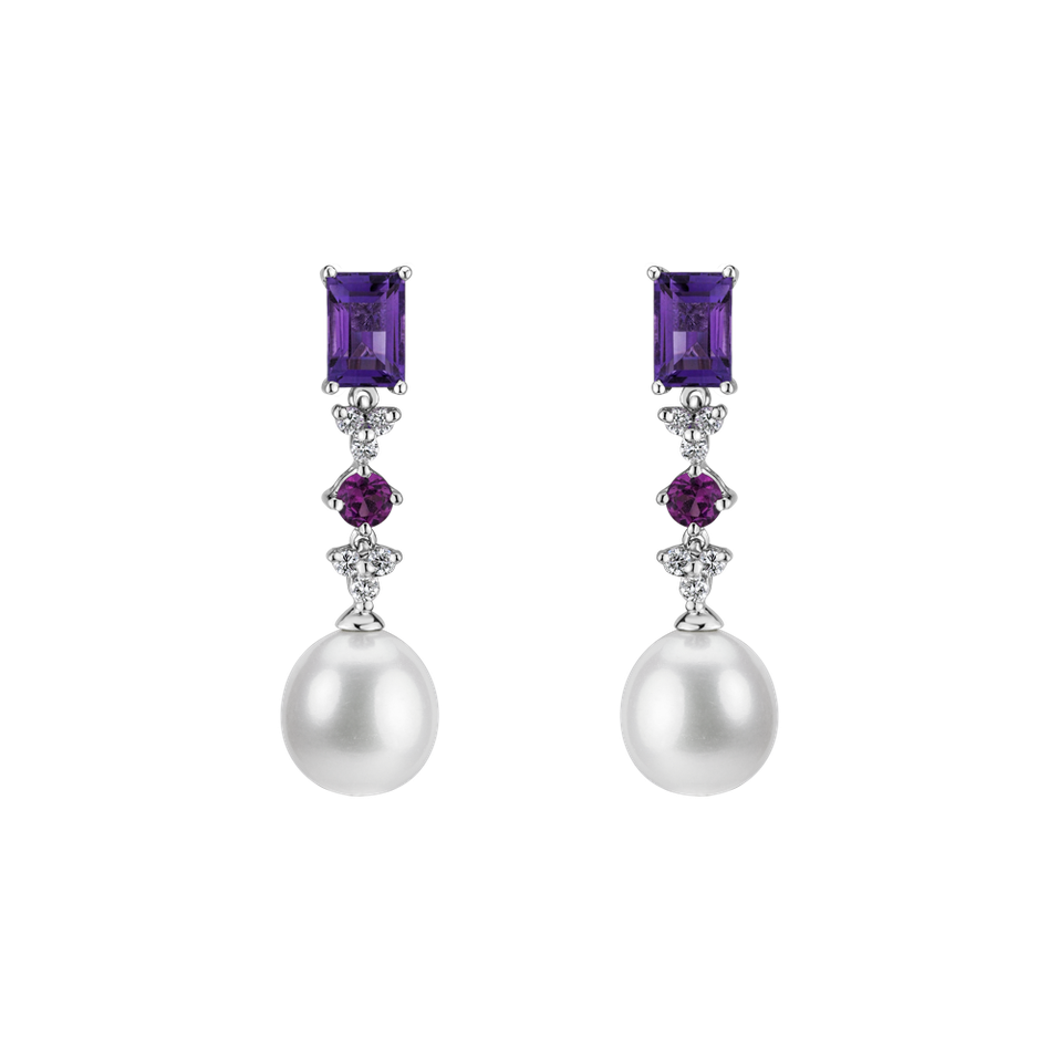 Earrings with Pearl, diamonds and gemstones Ocean