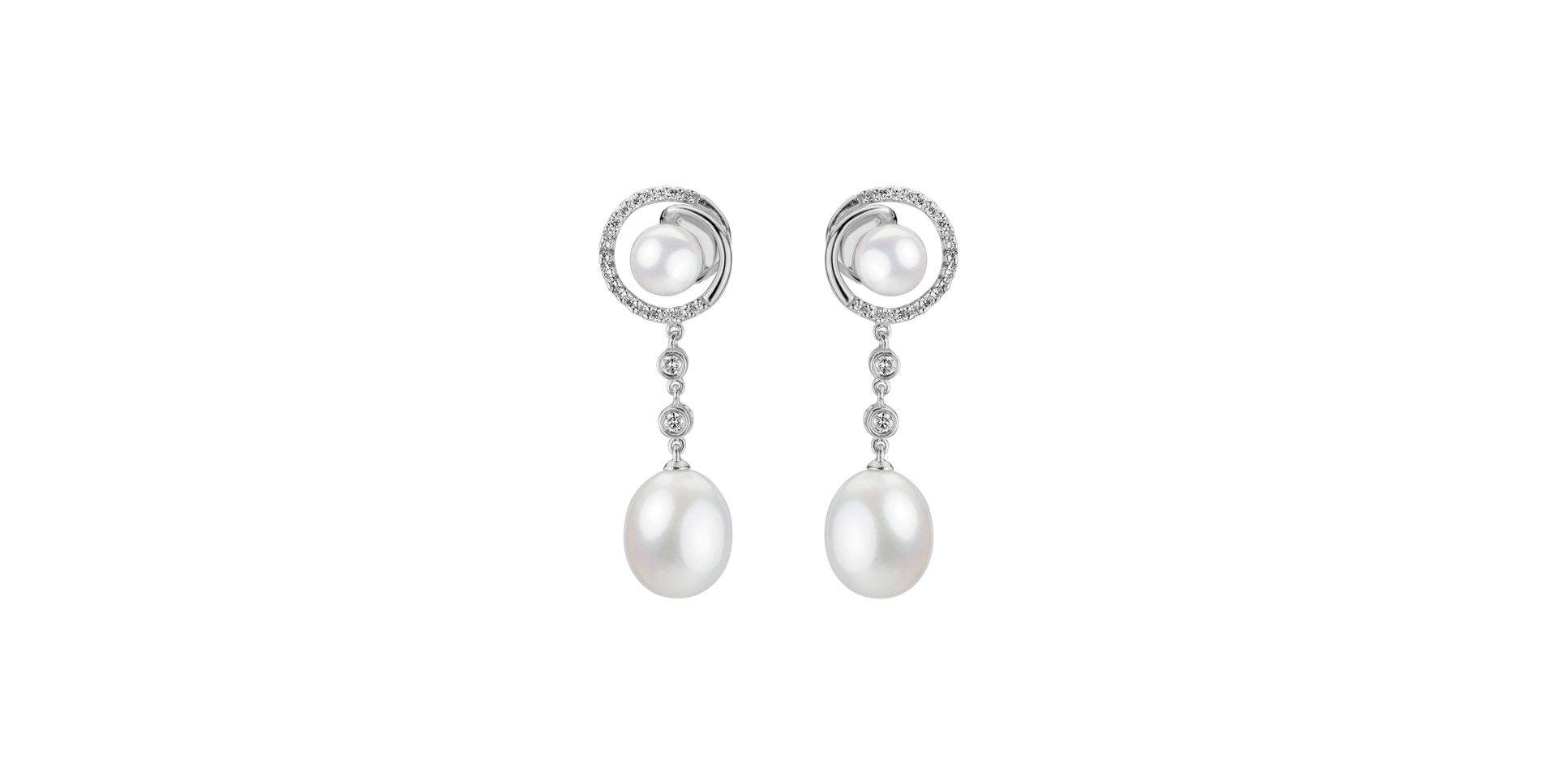 Diamond earrings with Pearl Swinging Pearls
