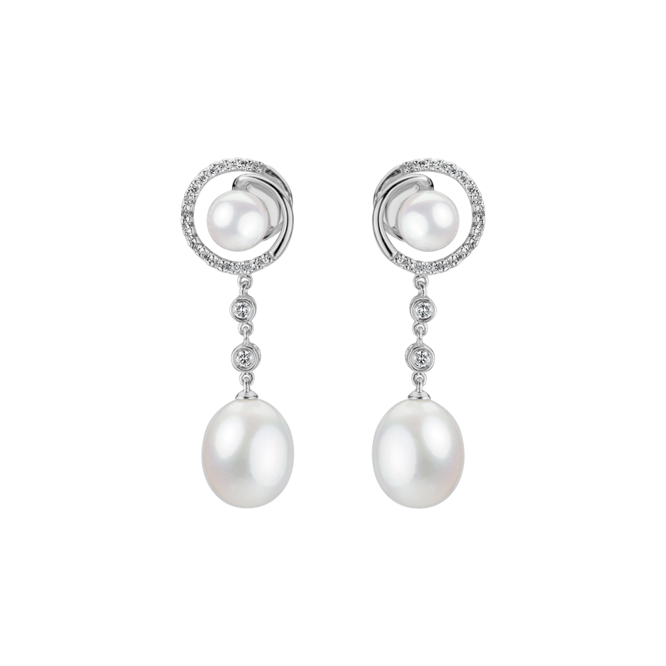 Diamond earrings with Pearl Swinging Pearls