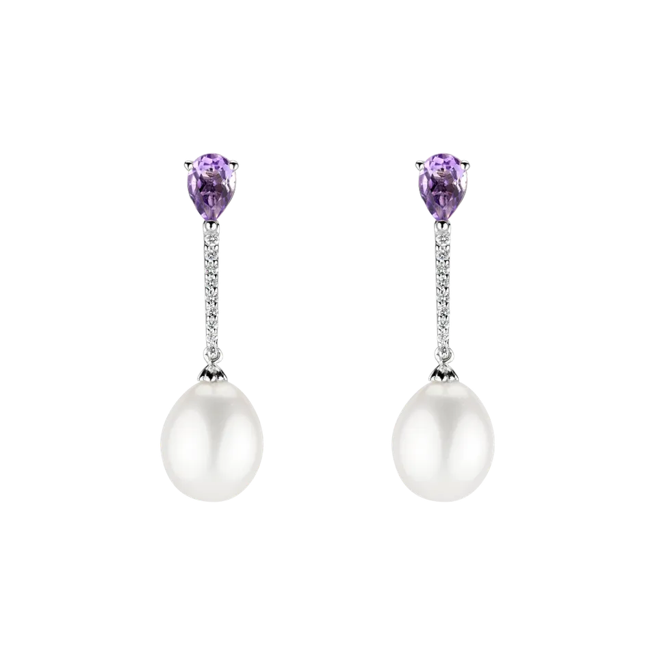 Earrings with Pearl, diamonds and Amethyst Ocean Beauty