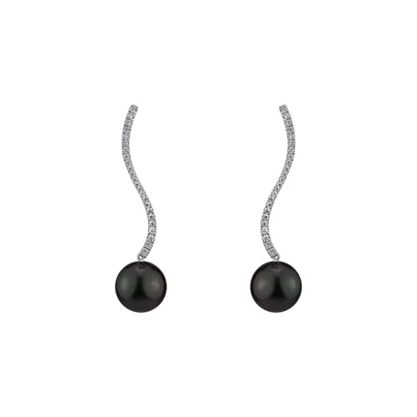 Diamond earrings with Pearl Wave of Darkness