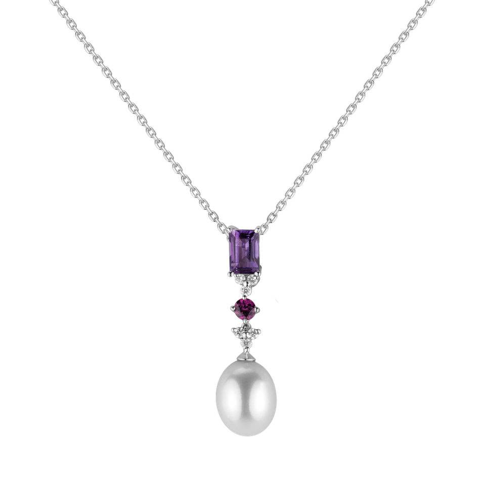 Diamond pendant with Pearl, Rhodolite and Amethyst Princess Joy