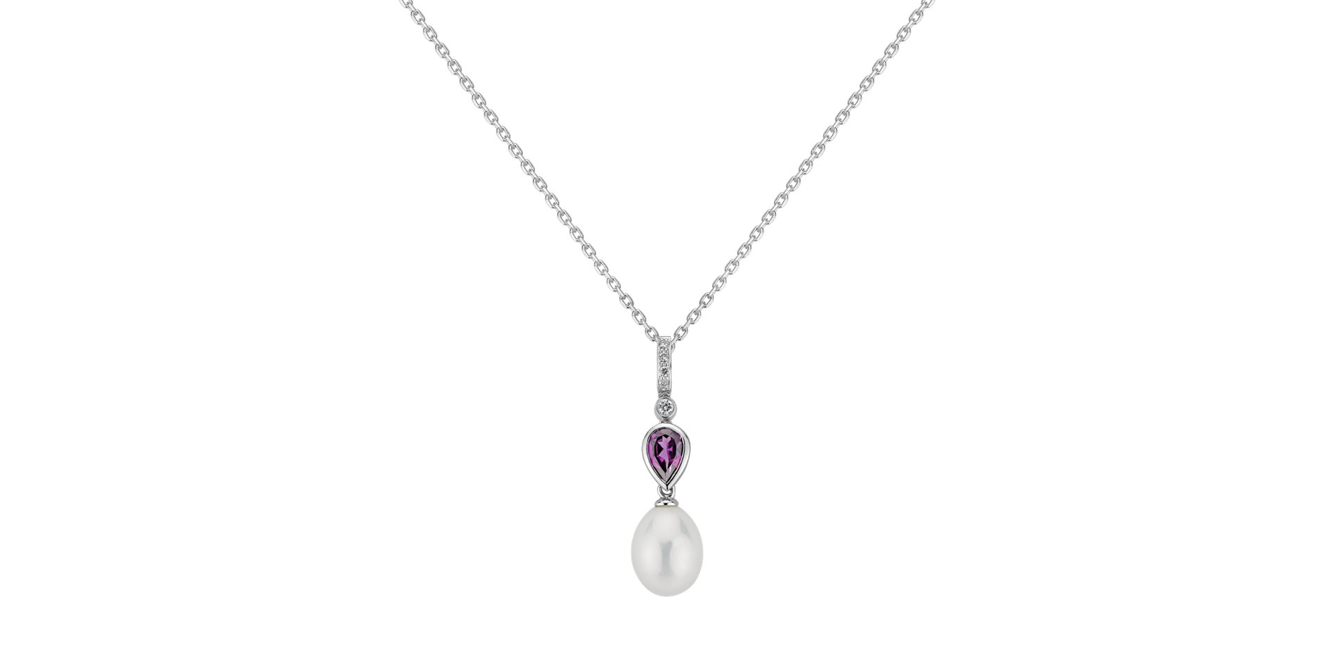 Diamond pendant with Pearl and Rhodolite Callisto
