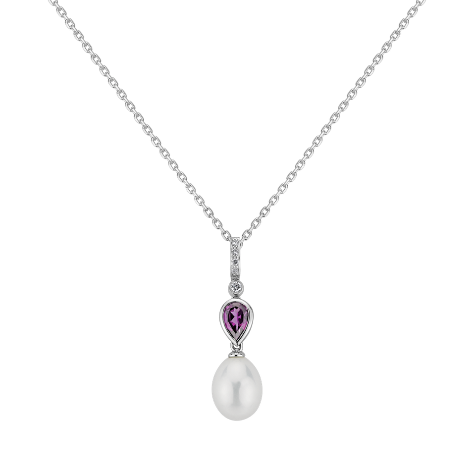 Diamond pendant with Pearl and Rhodolite Callisto