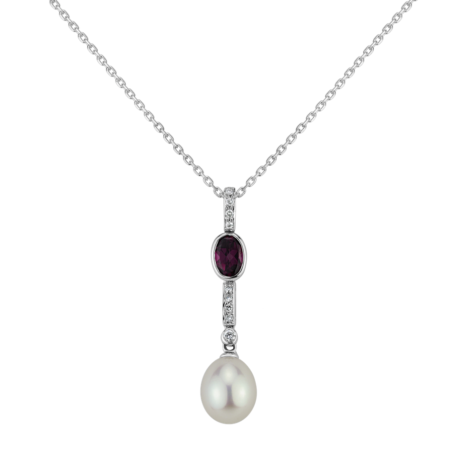 Diamond pendant with Pearl and Rhodolite Arlene Sea