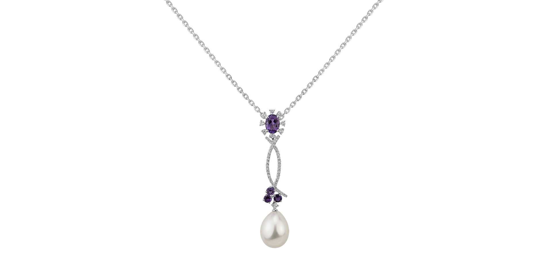 Diamond pendant with Pearl and Amethyst Secret of Underwater Flowers