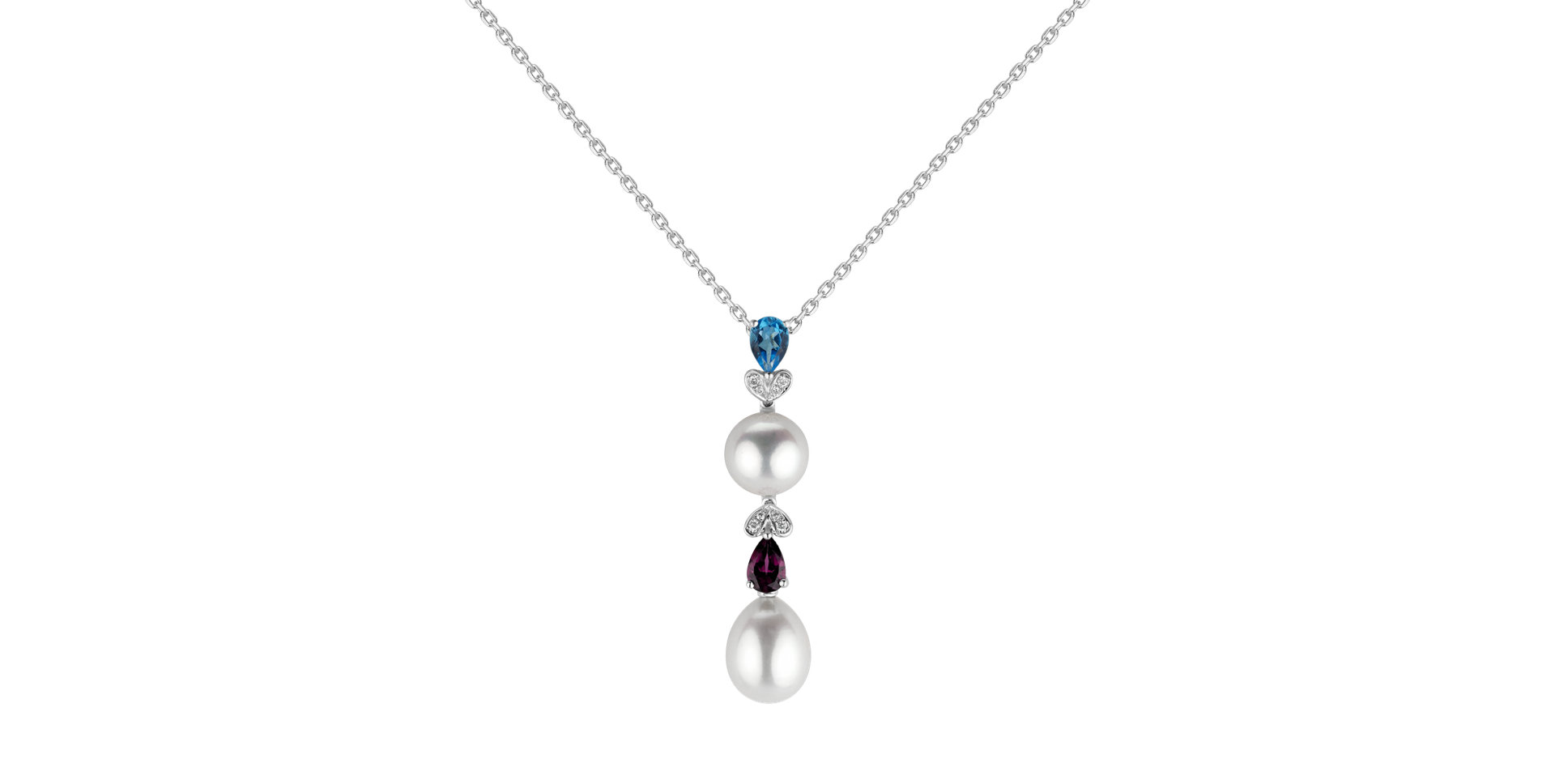 Diamond pendant with Pearl, Rhodolite and Topaz Ocean Love