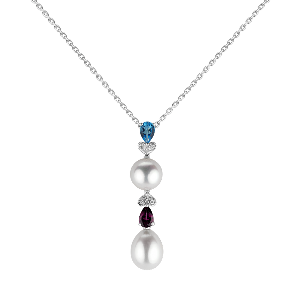 Diamond pendant with Pearl, Rhodolite and Topaz Ocean Love