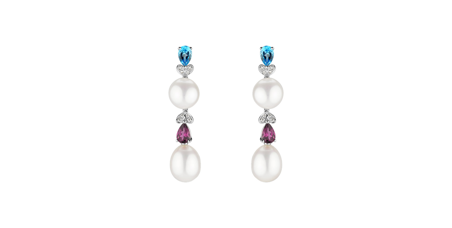 Diamond earrings, white Pearl and gemstones Ocean Love