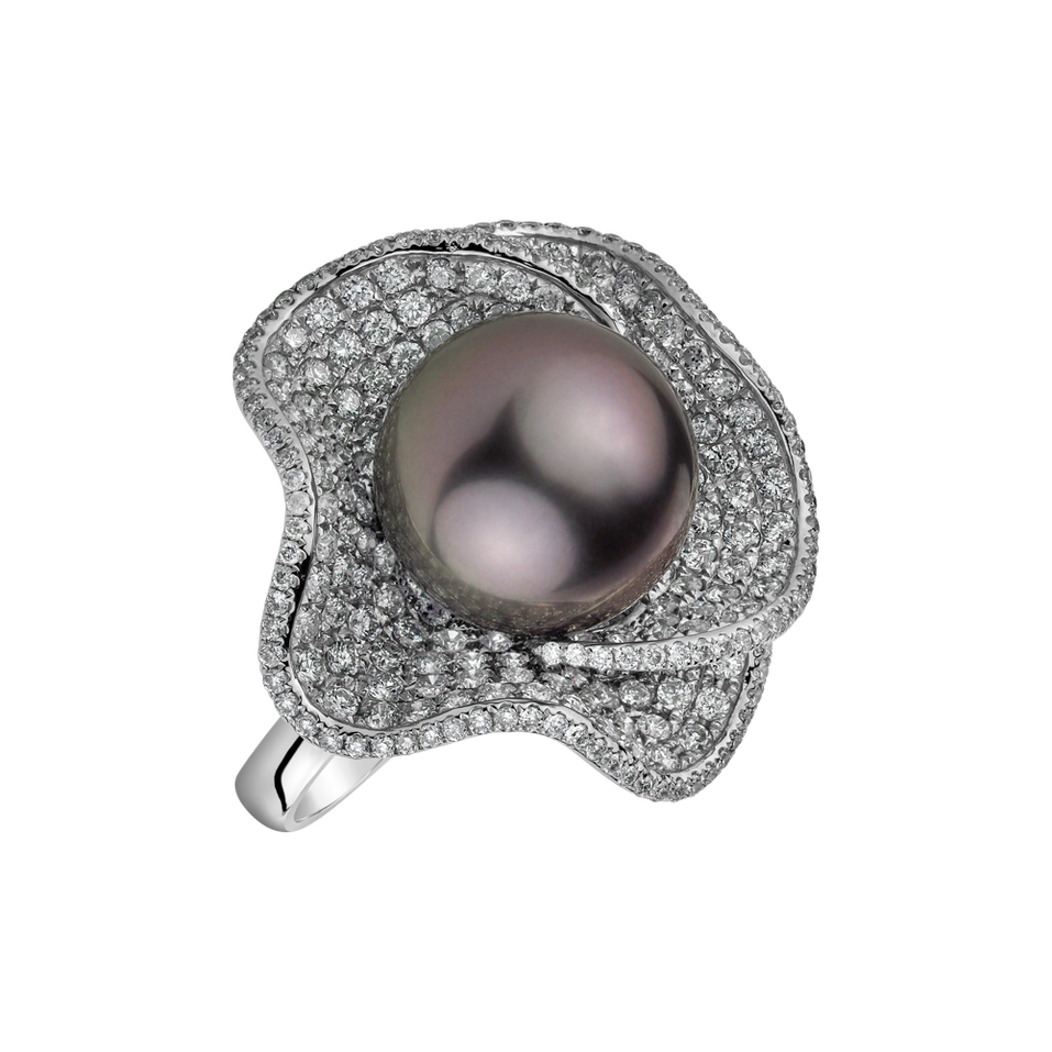 Diamond ring with Pearl Ocean Midnight