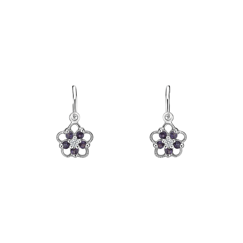 Children's diamond earrings with Amethyst Brazil Flower Silhouette