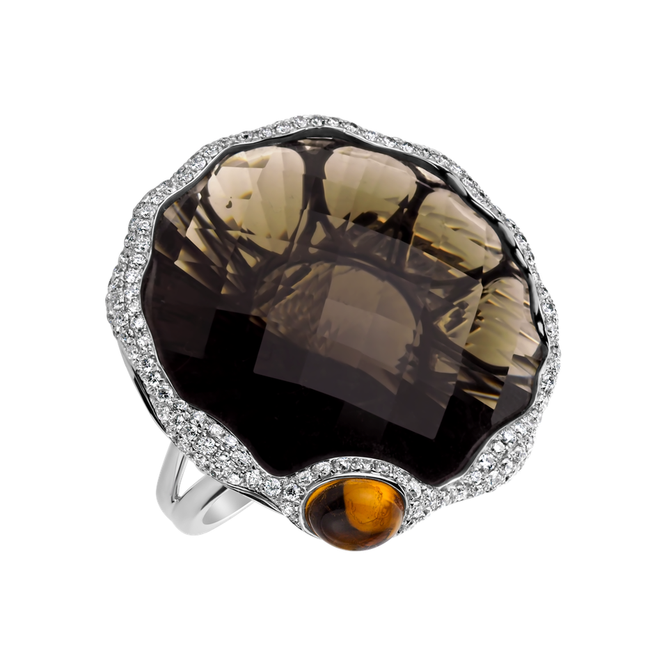 Diamond ring with Quartz and Citrine Mystery Eye