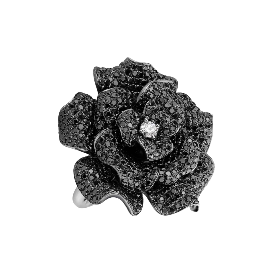 Ring with black and white diamonds Midnight Princess